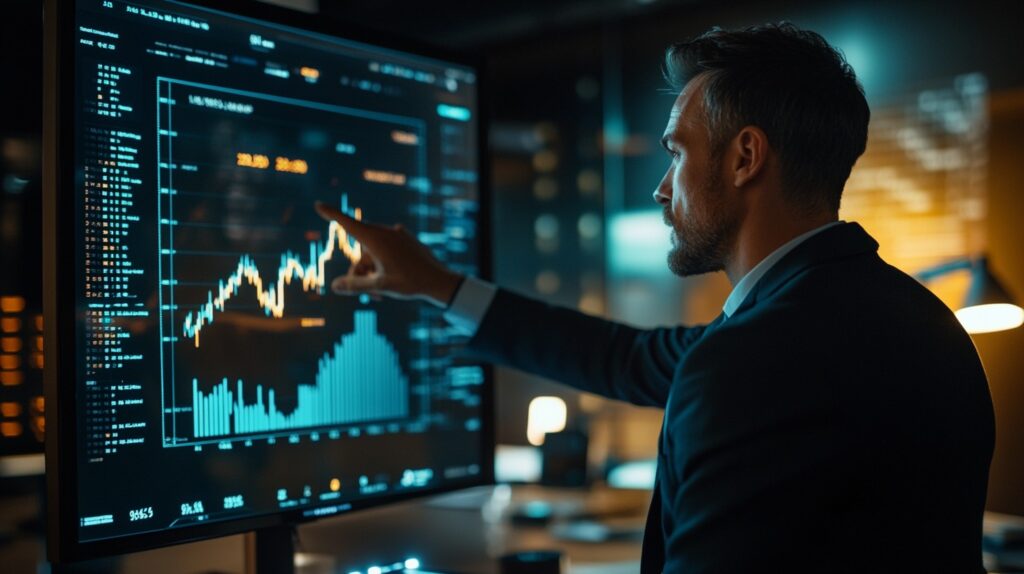 Expert trader using AI tools to analyze market trends in 2024